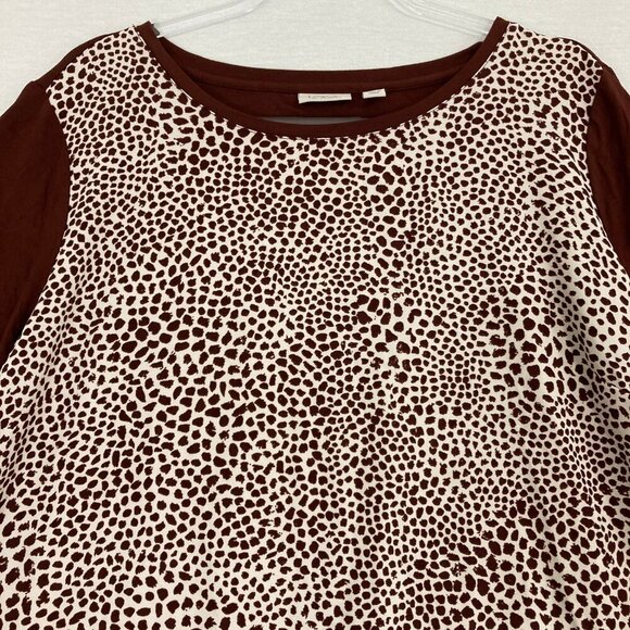 LOGO Lori Goldstein Brown Cream Animal Print Pocket Stretch Casual Top XL - Picture 5 of 10